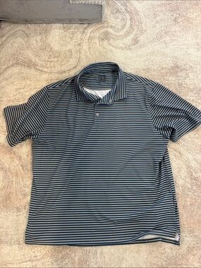 FX Fusion Golf Striped Navy and Beige Men's Polo Shirt